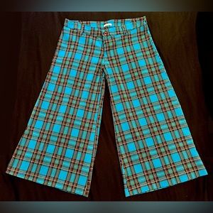 Vintage Y2K Wide Leg Copped Plaid Pants -Blue/Black; M
